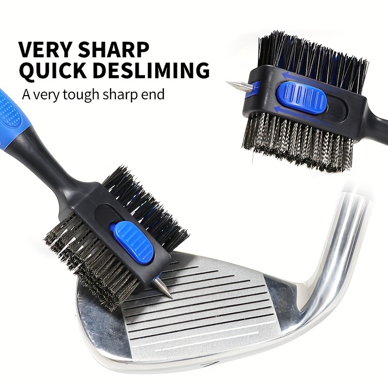 Golf Equipment Indoor - แปรงทำความสะอาดไม้กอล์ฟแบบสองด้าน พร้อมที่เก็บแปรงในตัว แปรงลวดและไนลอน 2-in-1 สำหรับเหล็ก ไดรเวอร์